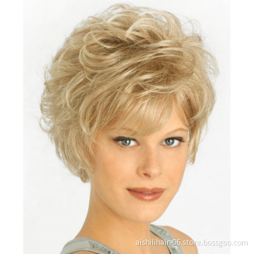 Aishili Top Quality Platinum Blonde Synthetic hair natural curly short Wig for women